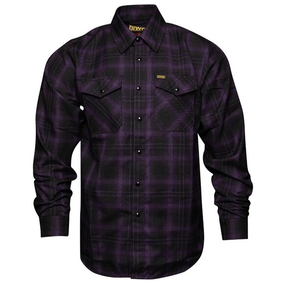 NWT Dixxon Family Jewels Purple & Black Plaid Pearl Snap Flannel Shirt